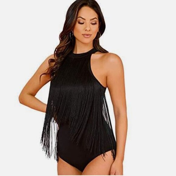 NEW FRINGE WESTERN HALTER CAMI BOHO BODYSUIT TOP COSTUME COSPLAY - Picture 3 of 14